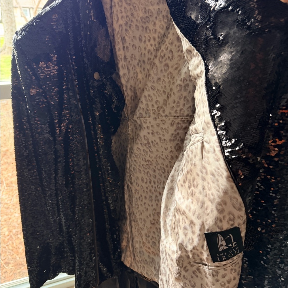 Glamorous Black Sequin Leather Jacket View 4